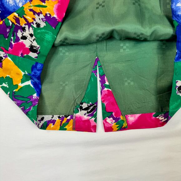 Vintage 100% Silk Floral Pencil Skirt Size 2 Multicolor High Waist Made in Korea - Picture 5 of 9